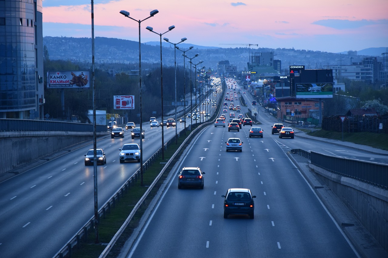 highway, city, cars, traffic, road, urban traffic, urban, twilight, sunset, nature, dusk, highway, highway, highway, highway, highway, city, traffic, traffic, traffic, traffic