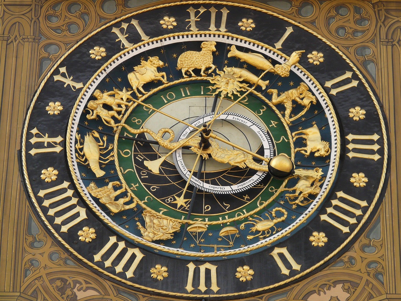 astronomical clock, clock, time, date, day, month, year, zodiac, zodiac ring, isaak right, moon phases, nature, ulm, town hall, watchmaking, watchmaker, dial, pointer, time display, seasons, sunrise, sunset, solar eclipse